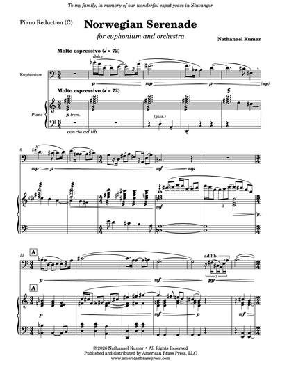 The first page of "Norwegian Serenade", a solo for euphonium and piano by Nathanael Kumar.