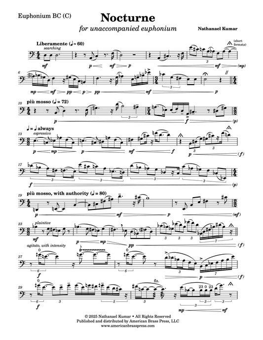 The first page of "Nocturne", a euphonium solo by Nathanael Kumar.