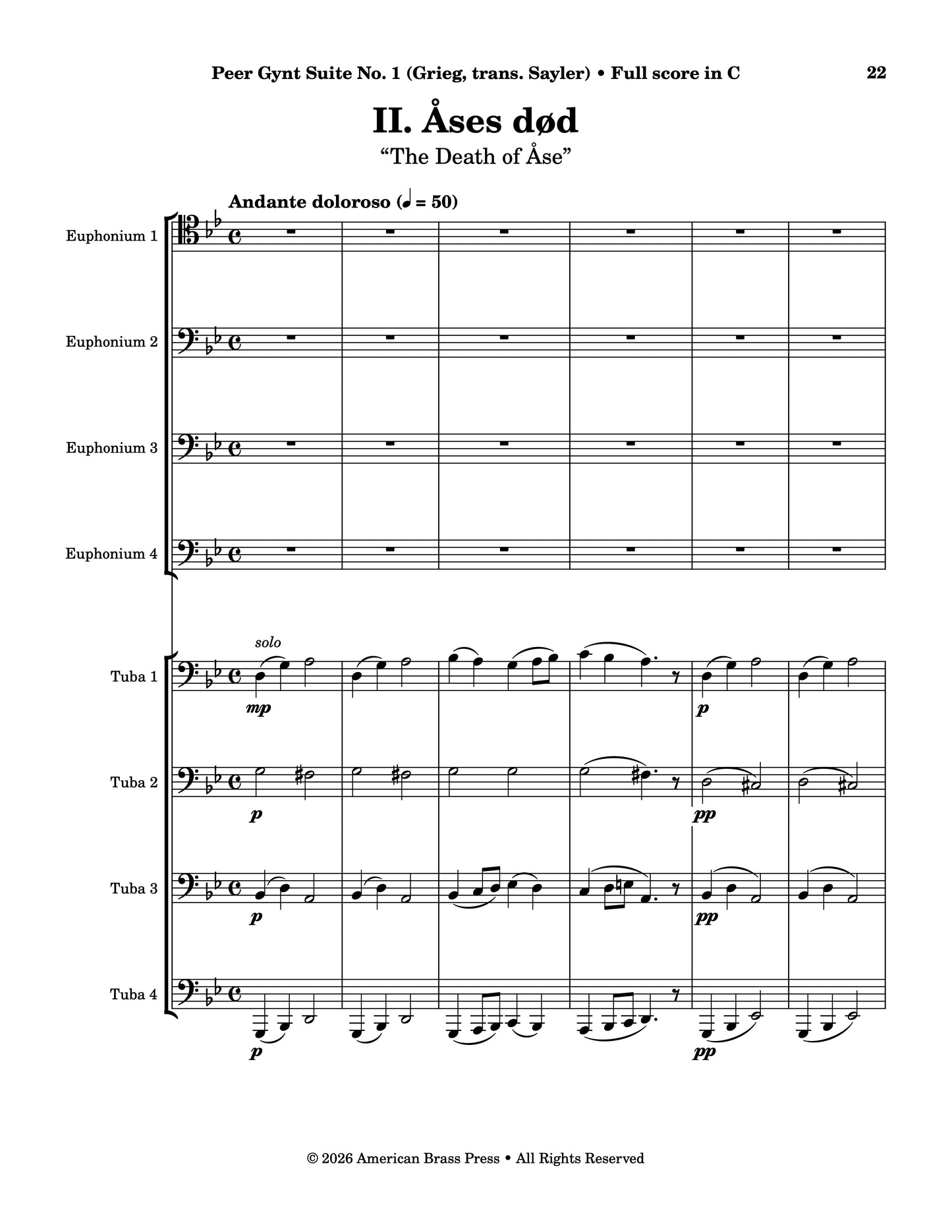 The first page of the second movement, titled "Åses død", or "The Death of Åse".