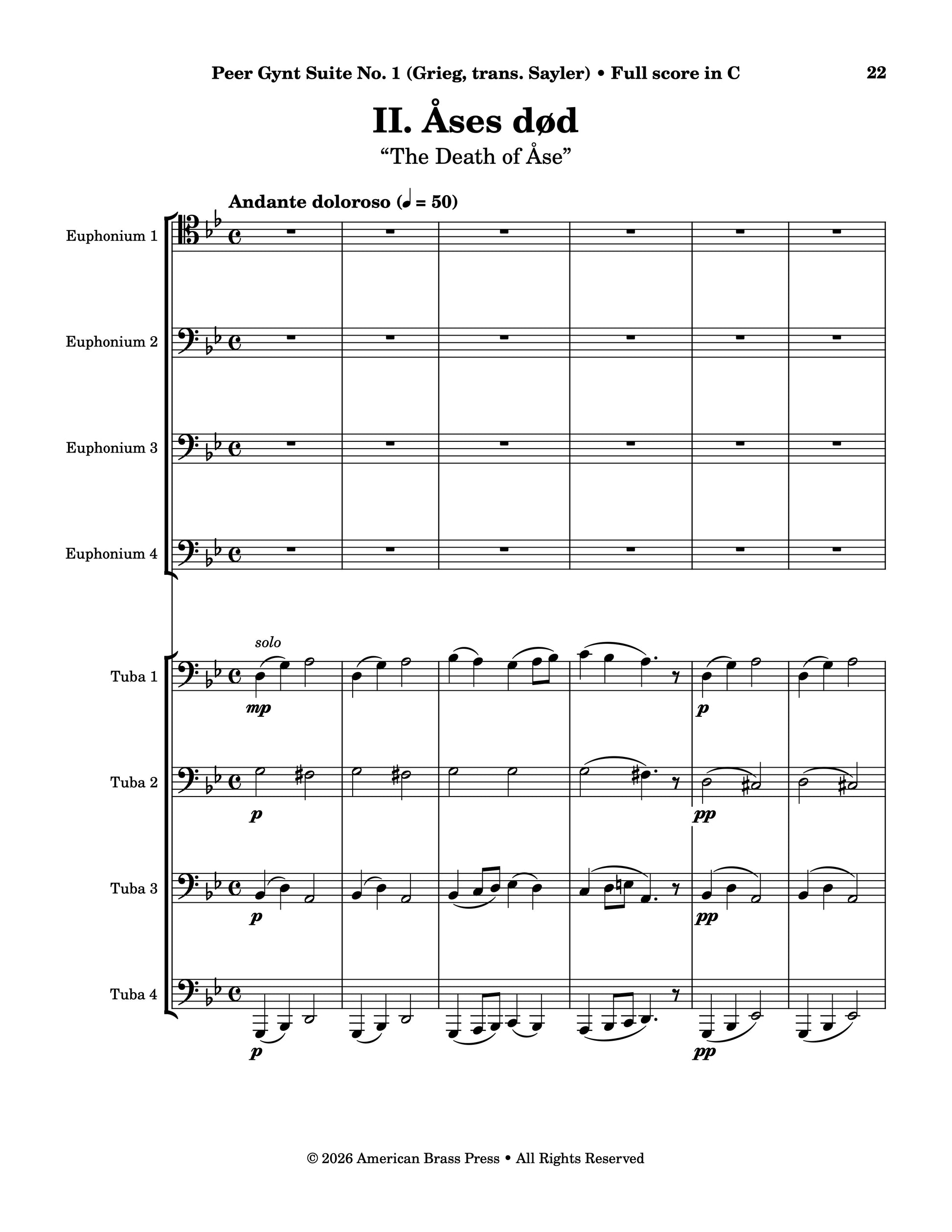 The first page of the second movement, titled "Åses død", or "The Death of Åse".
