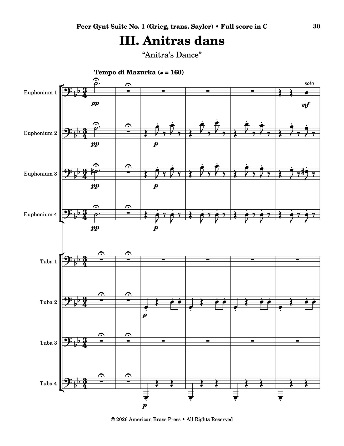 The first page of the third movement, titled "Anitras dans", or "Anitra's Dance".