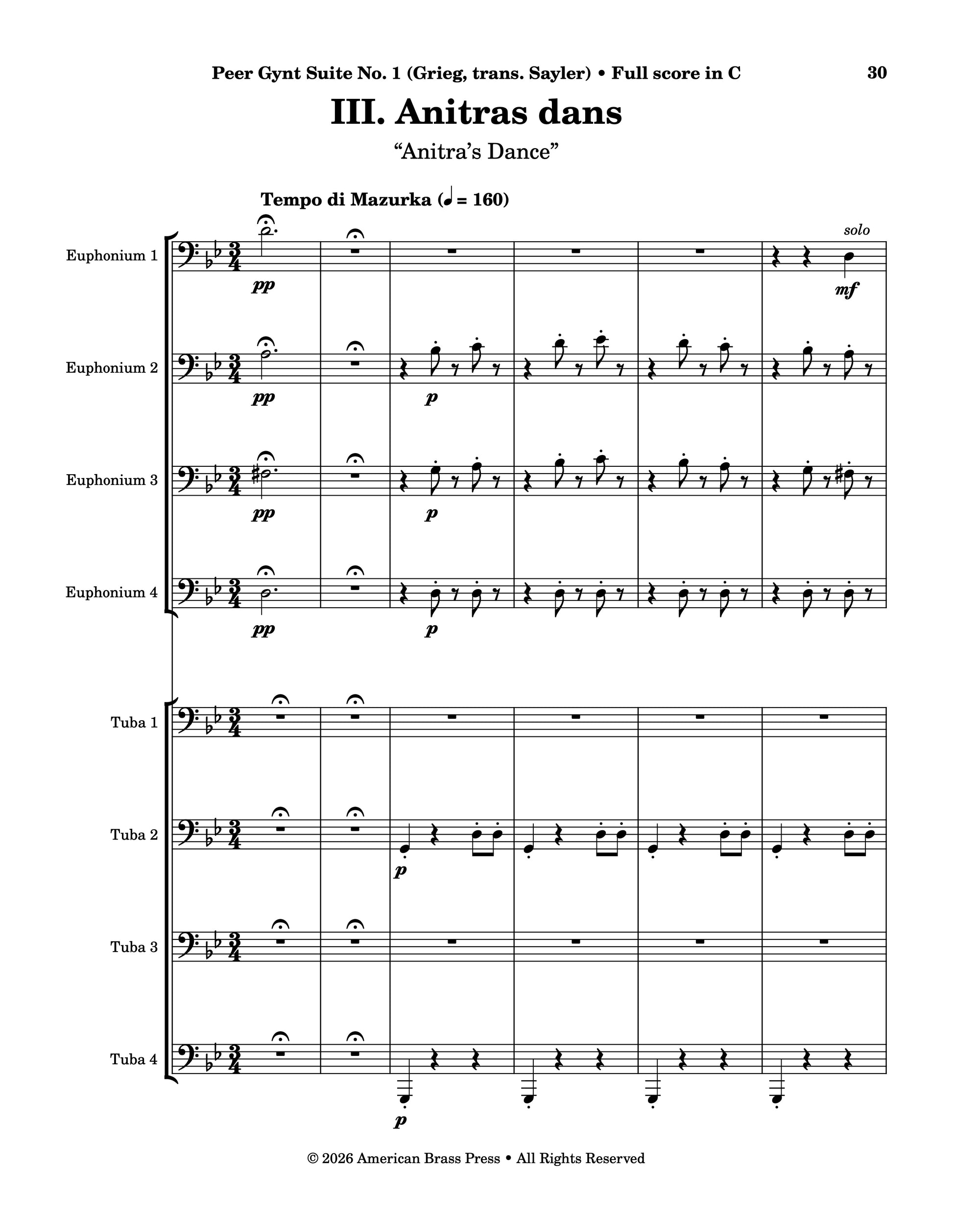 The first page of the third movement, titled "Anitras dans", or "Anitra's Dance".