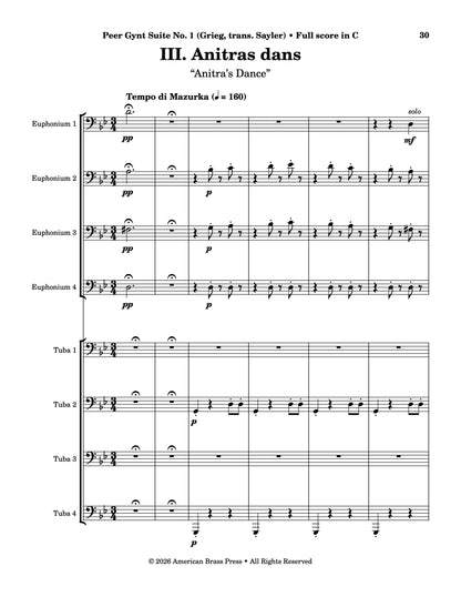 The first page of the third movement, titled "Anitras dans", or "Anitra's Dance".