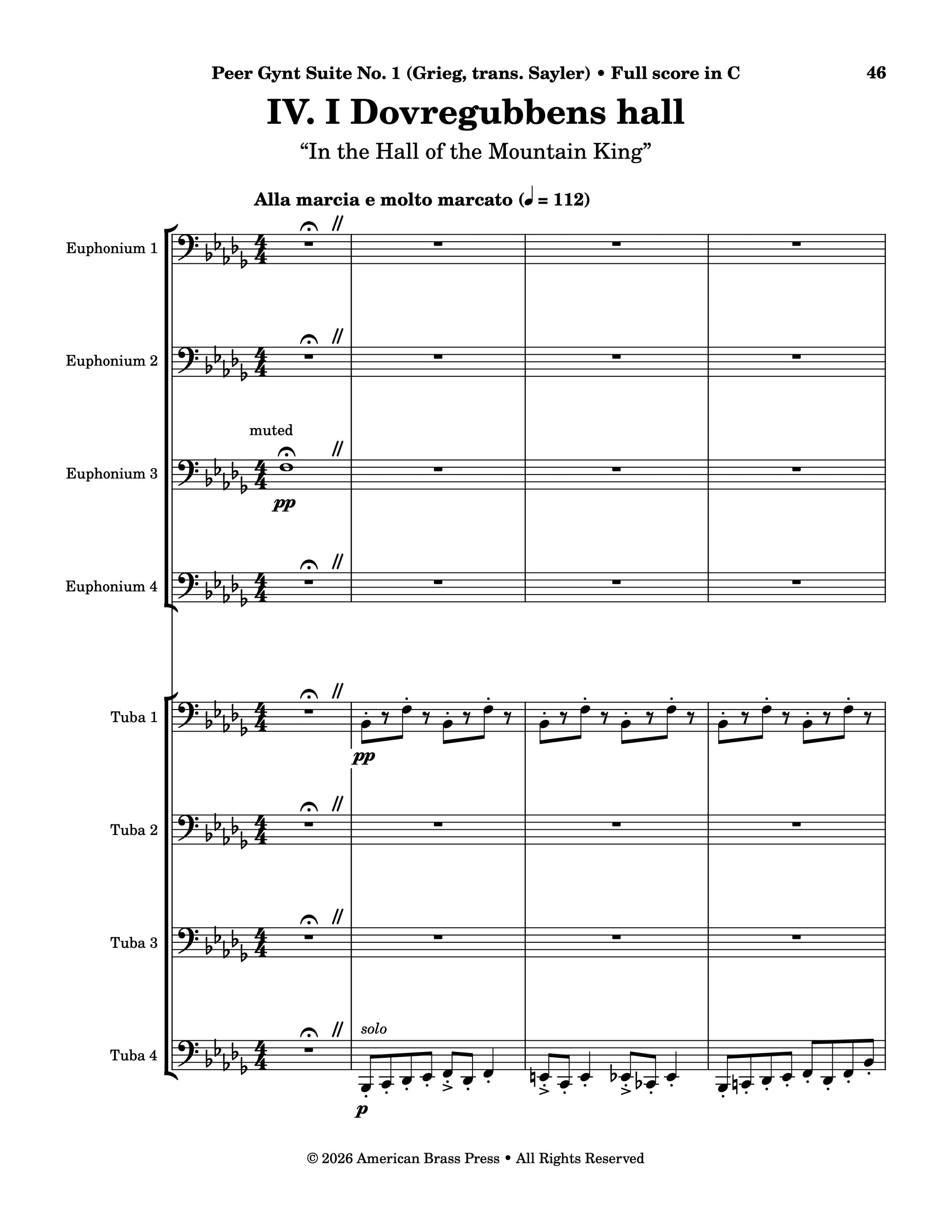 The first page of the fourth movement, titled "I dovregubbens hall", or "In the Hall of the Mountain King".