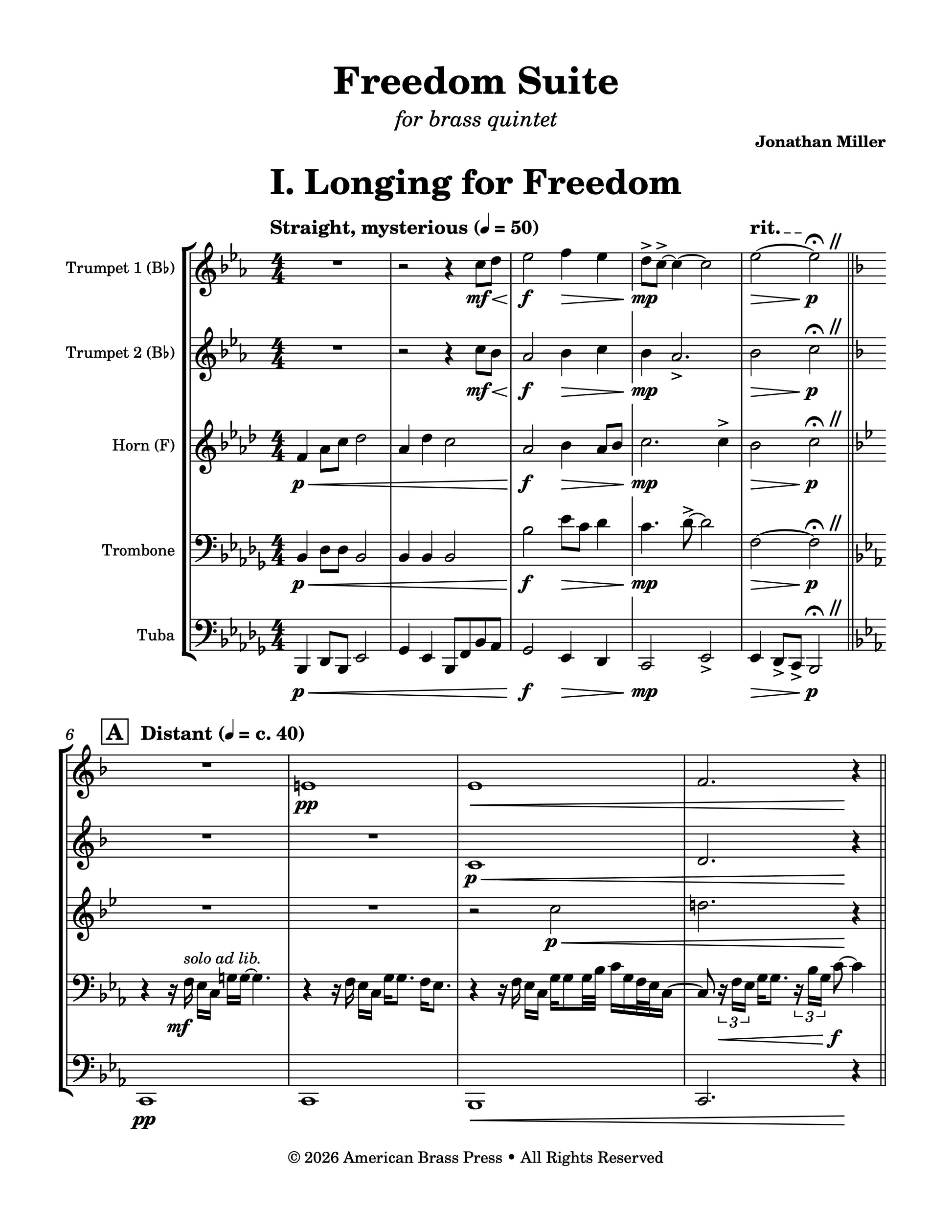 The first page of Jonathan Miller's "Freedom Suite," movement 1, which is called "Longing for Freedom."