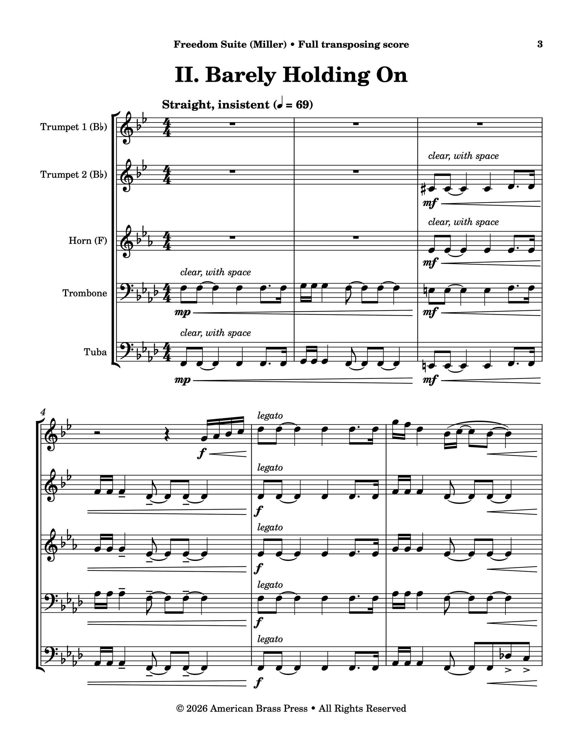 The first page of Jonathan Miller's "Freedom Suite," movement 2, which is called "Barely Holding On."