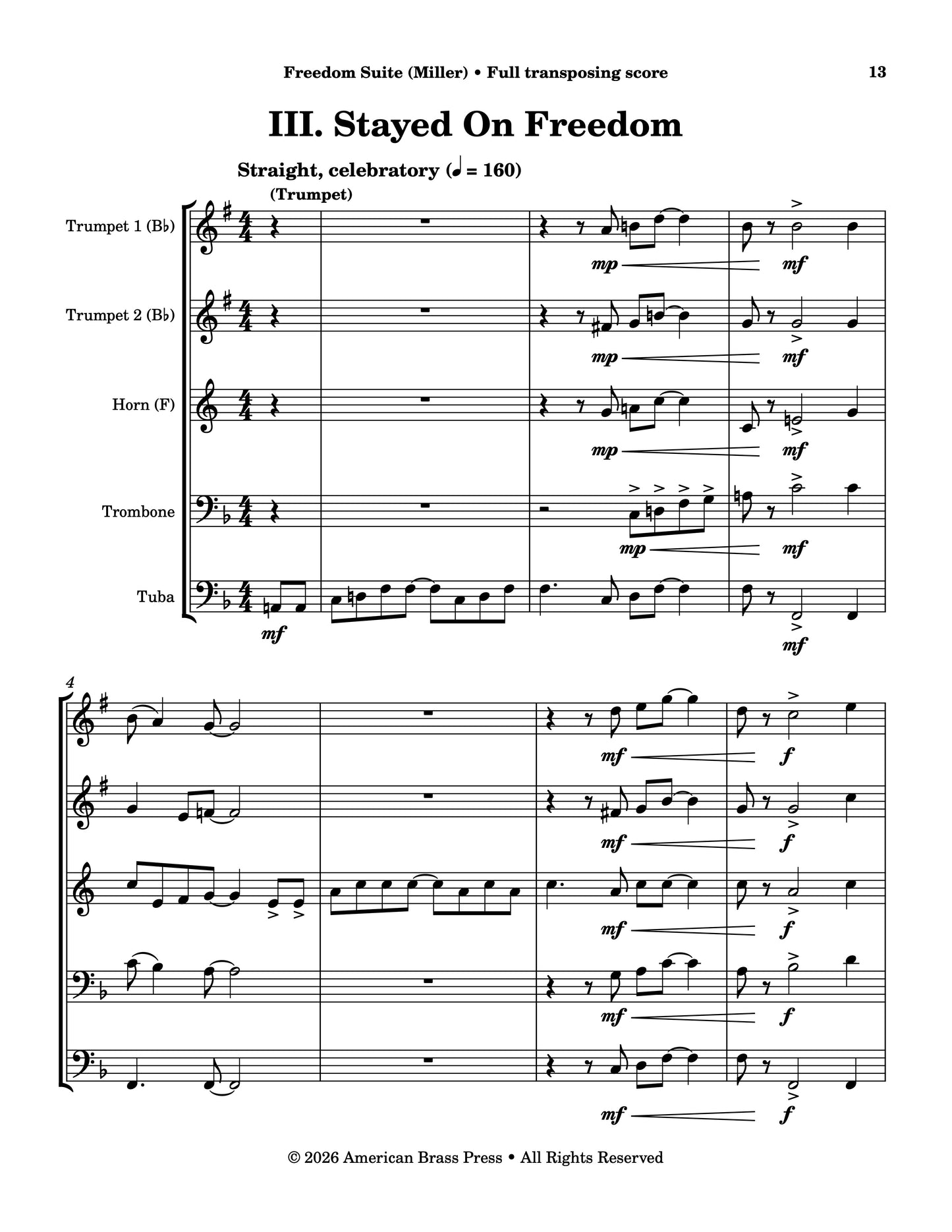 The first page of Jonathan Miller's "Freedom Suite," movement 3, which is called "Stayed On Freedom."