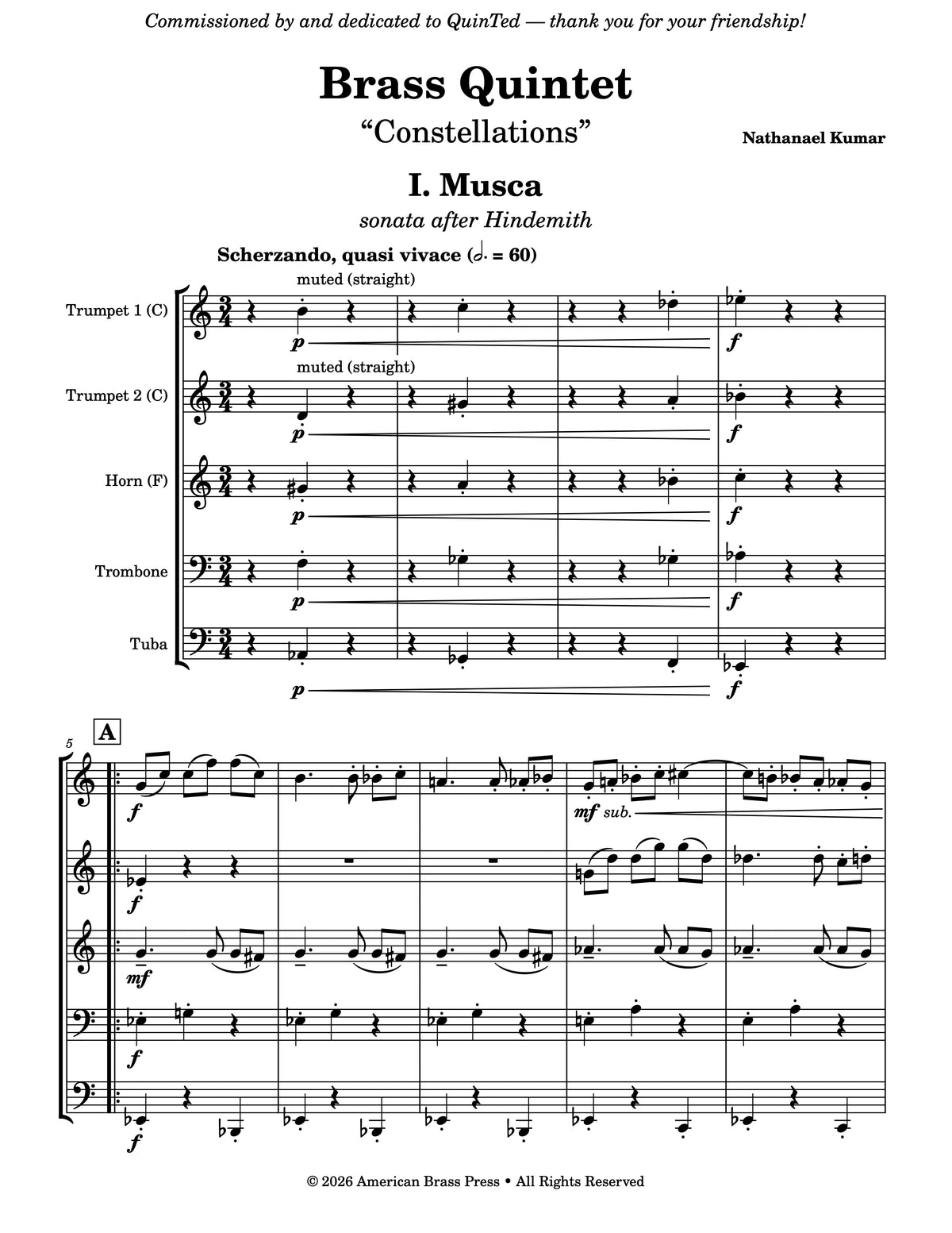 The first movement of "Constellations", by Nathanael Kumar. Movement 1 is called "Musca", and is labeled a "sonata after Hindemith".