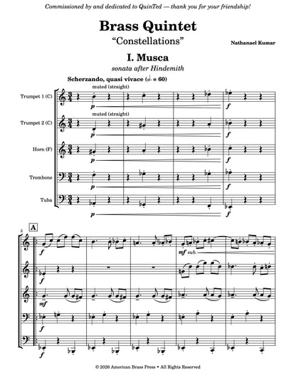 The first movement of "Constellations", by Nathanael Kumar. Movement 1 is called "Musca", and is labeled a "sonata after Hindemith".
