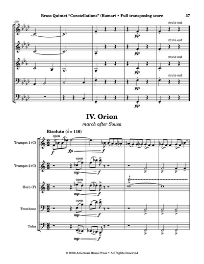 The first page of the fourth movement, entitled "Orion" and subtitled "march after Sousa".